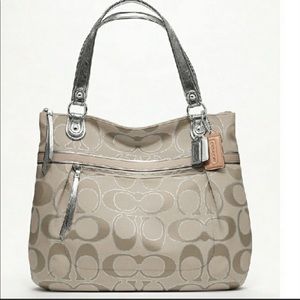 COACH Poppy Metallic Signature Sateen Glam Tote